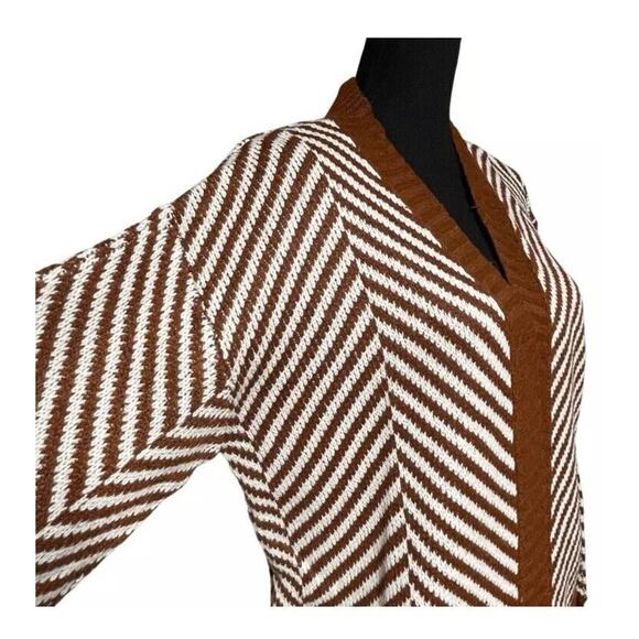 Fortune+Ivy Women’s Rust White Chevron Open Front Longline Cardigan Small NIB - Picture 2 of 5